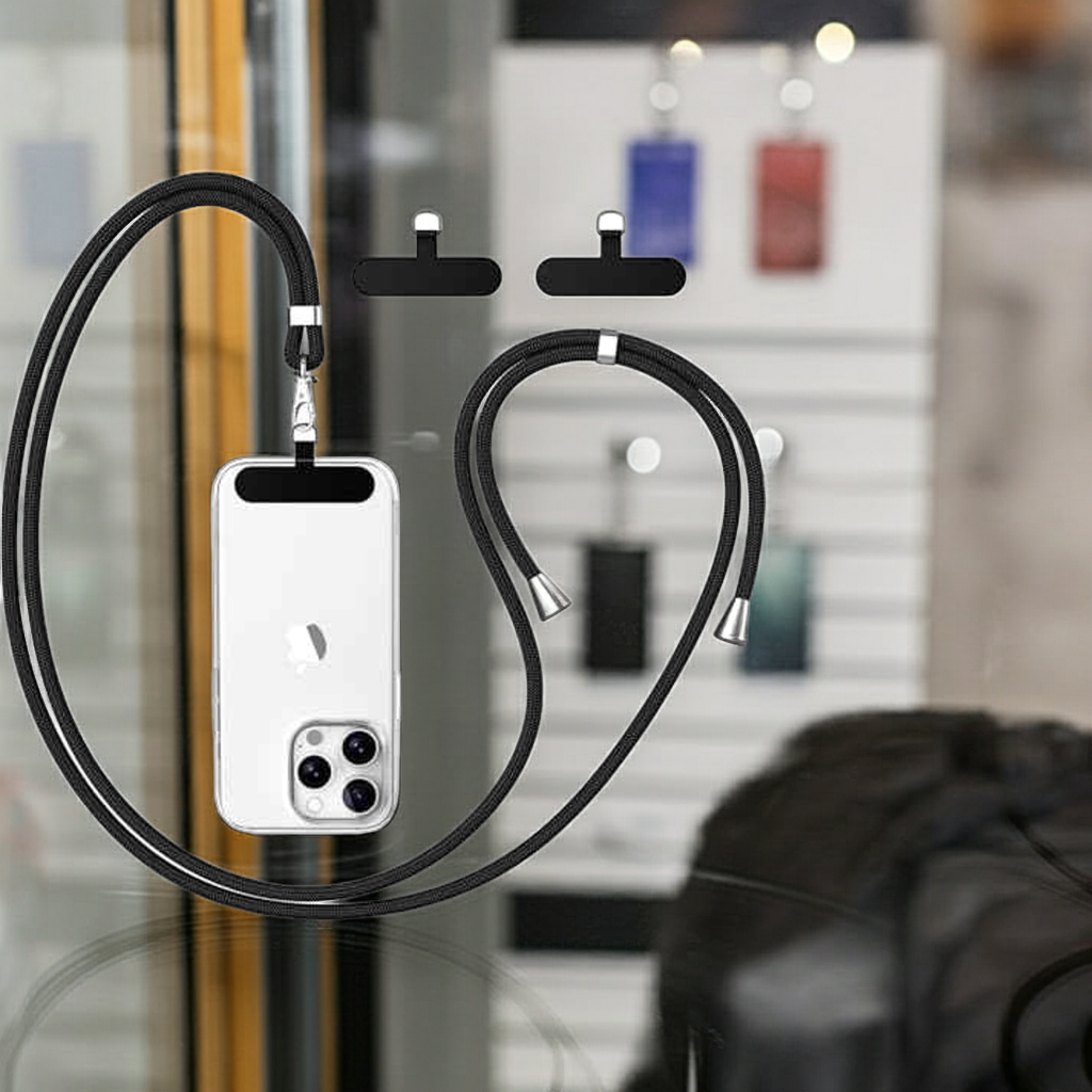 Cordino per smartphone nero con linguetta stretta - MOKO