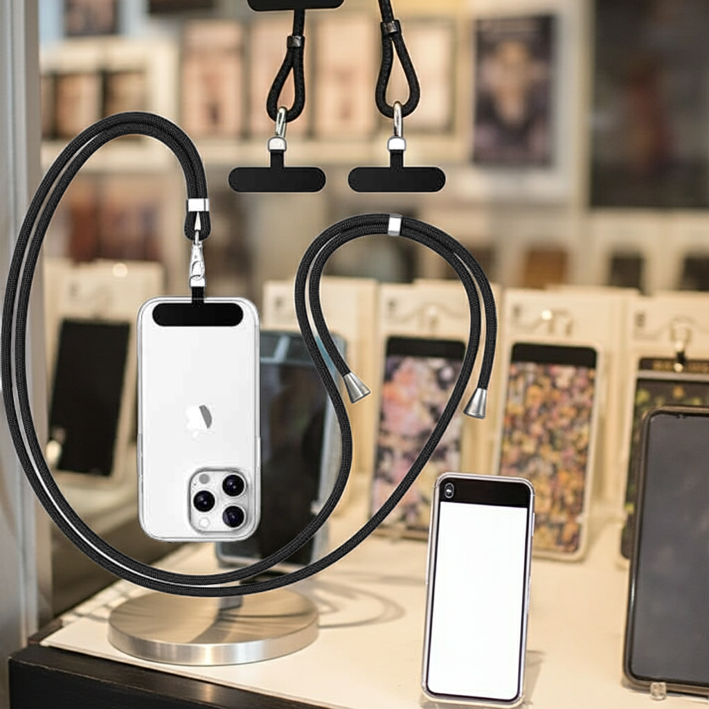 Cordino per smartphone nero con linguetta stretta - MOKO