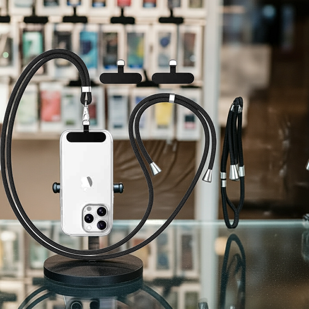 Cordino per smartphone nero con linguetta stretta - MOKO