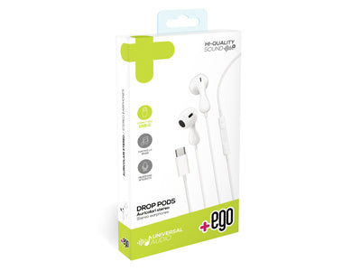 USB-C Stereo Earphones with Answer Button and Microphone, White