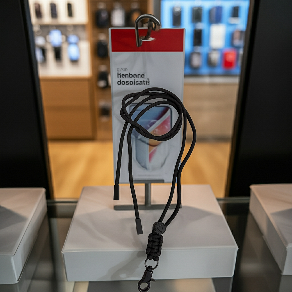 Cordino smartphone nero con linguetta larga per dispositivi mobili - MOKO